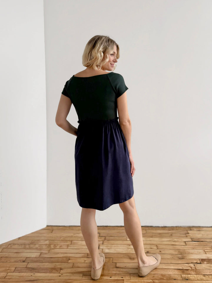 CAITLIN rib+jersey dress in Jade/Navy