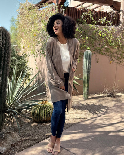 CHOLLA waffle knit duster in Taupe Grey