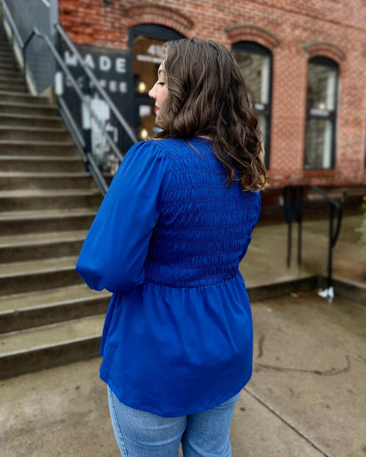 LYRIC smocked top in Cobalt Blue