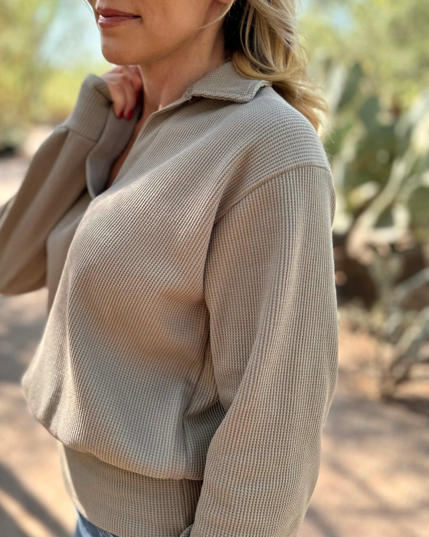 SEDONA waffle knit top in Taupe Grey