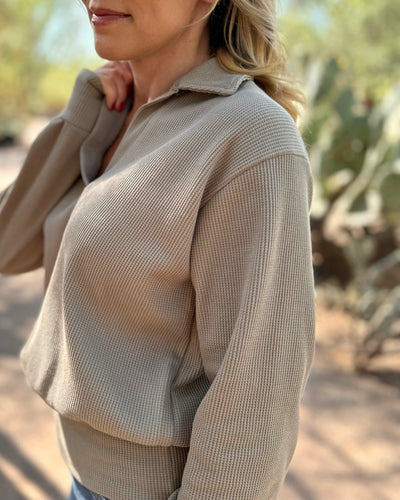 SEDONA waffle knit top in Taupe Grey