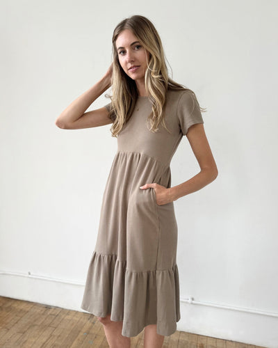 PHOENIX waffle knit dress in Taupe Grey