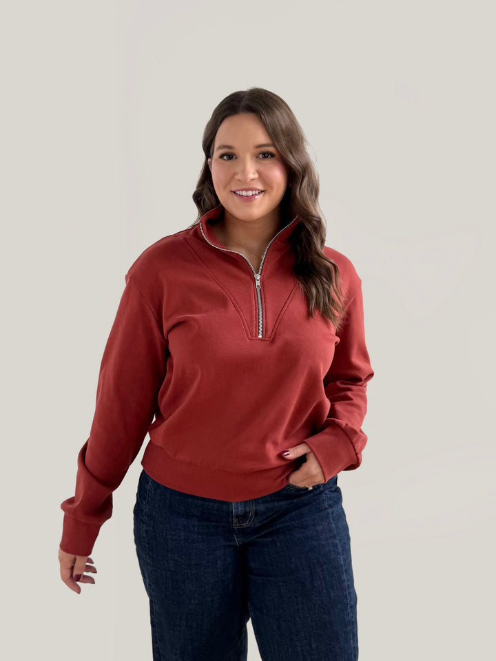 ASHER zip pullover in Red Amber