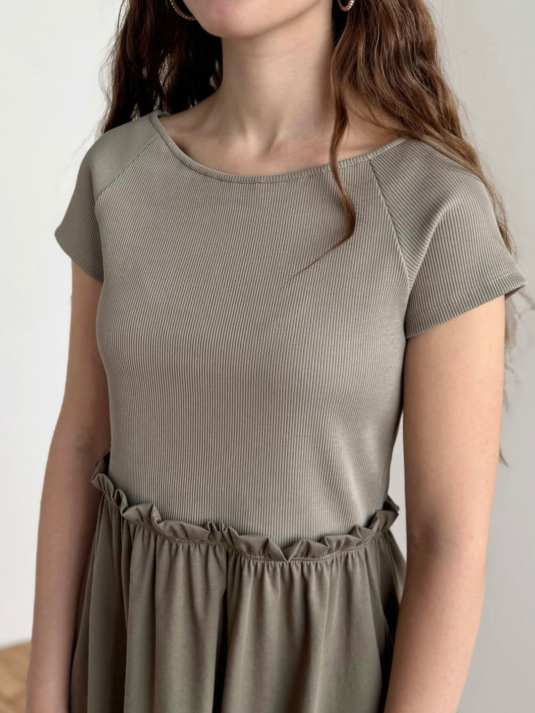 CAITLIN rib+jersey dress in Sage