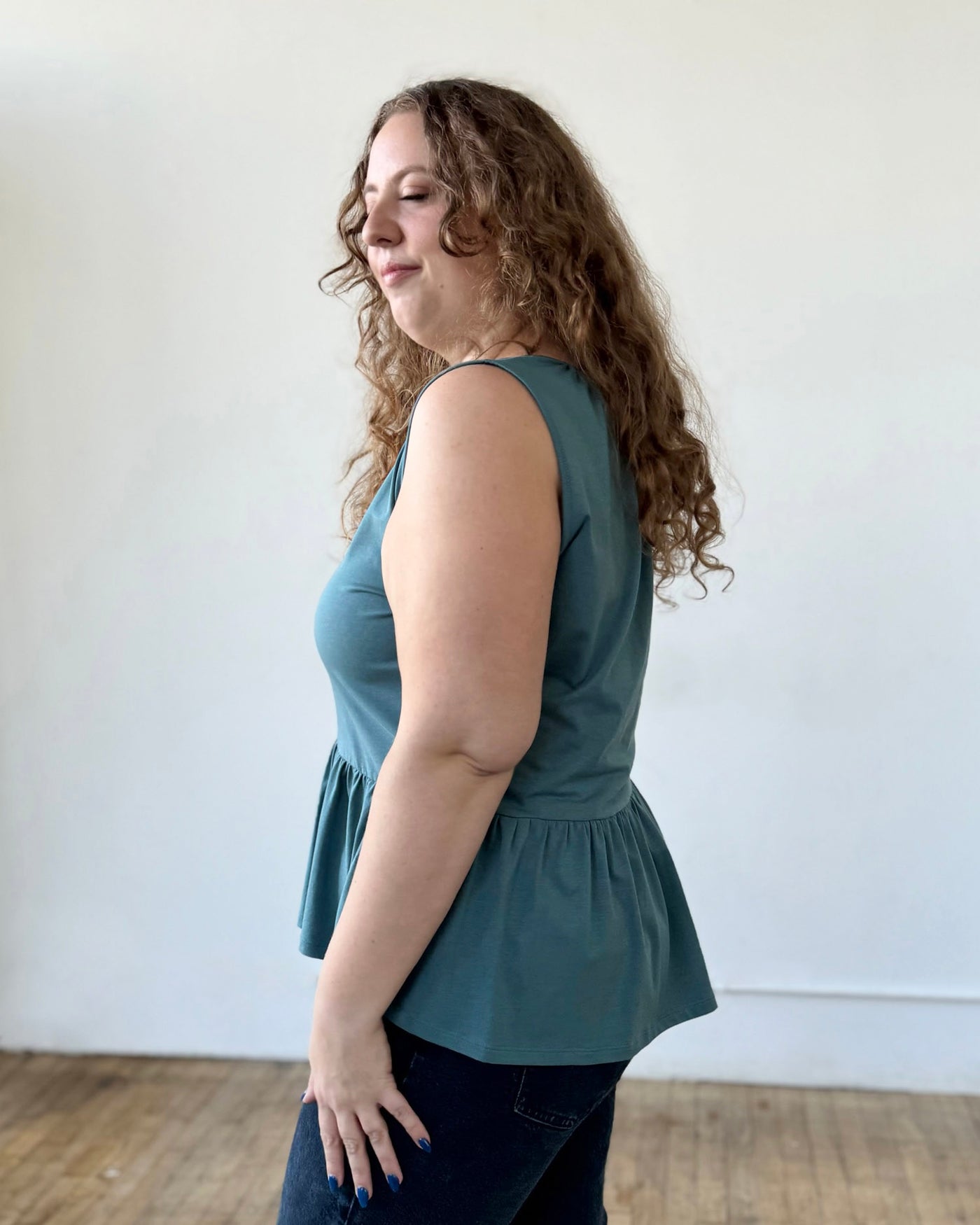 BARI peplum tank in Dark Aqua