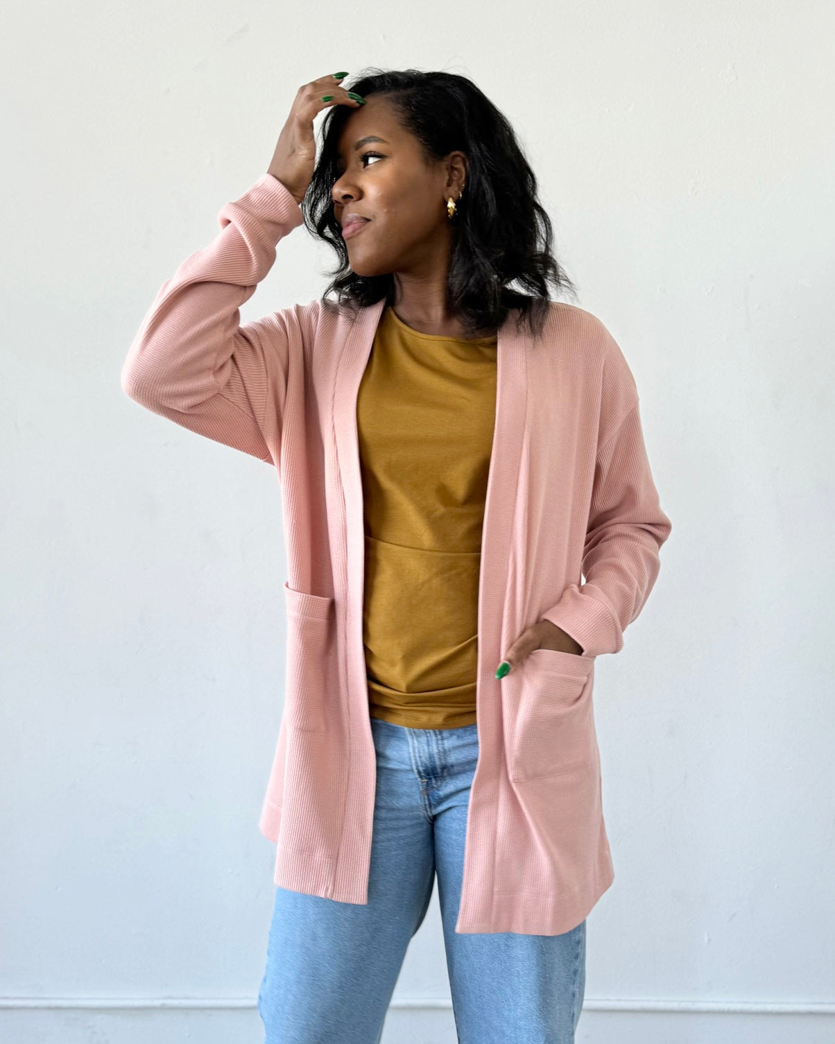 PREORDER waffle knit cardigan in Earthy Rose