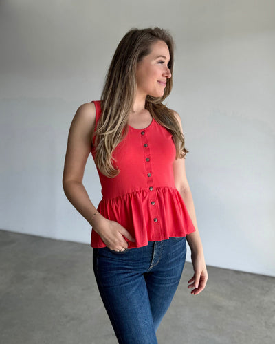 BARI peplum tank in Coral Red