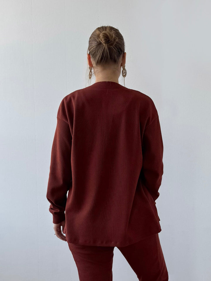 RILEY waffle knit cardigan in Cherrywood