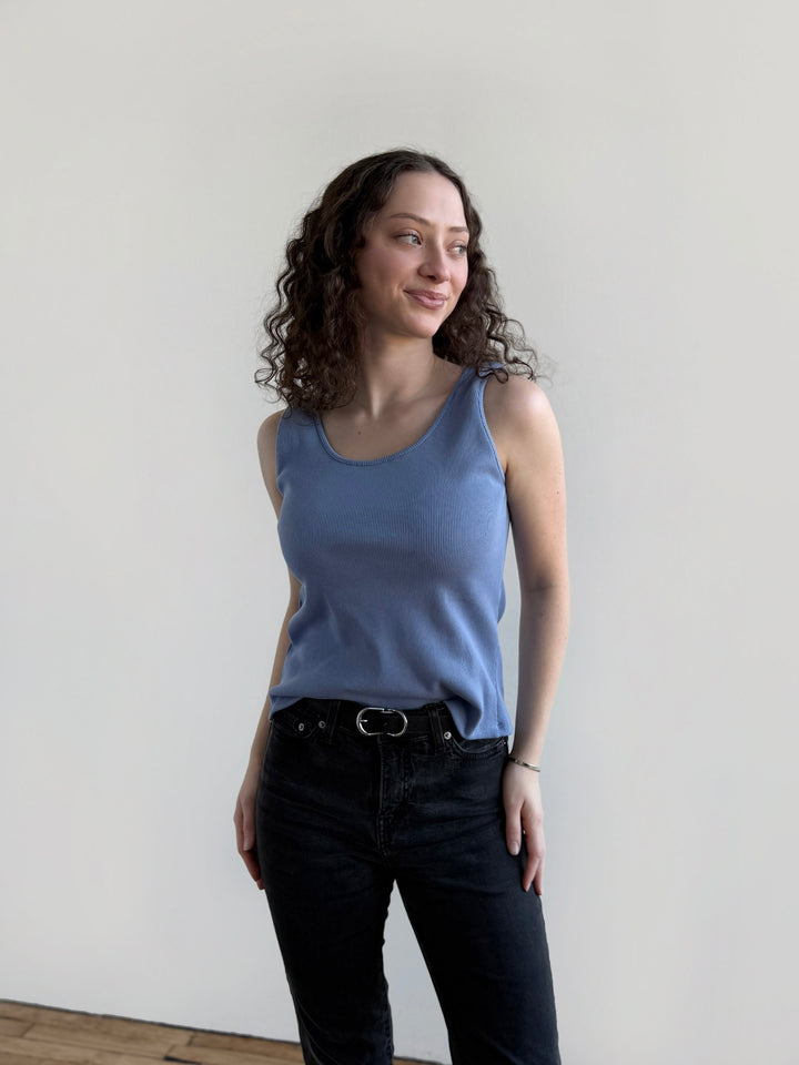 MAYA rib-knit fitted tank in Bluebell