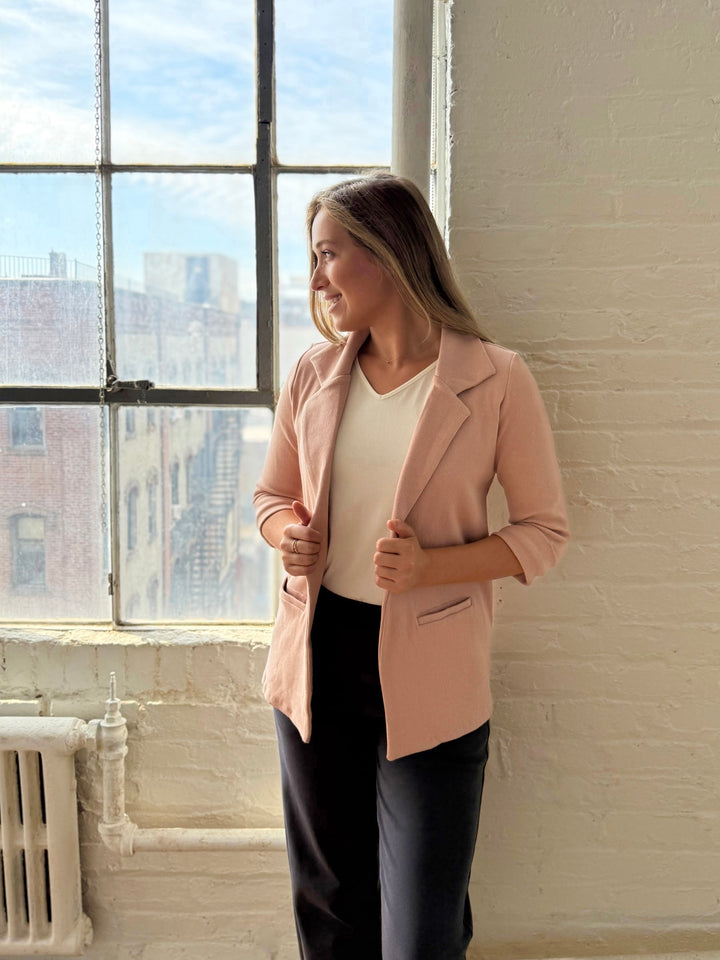 CROSBY rib knit blazer in Vintage Peach