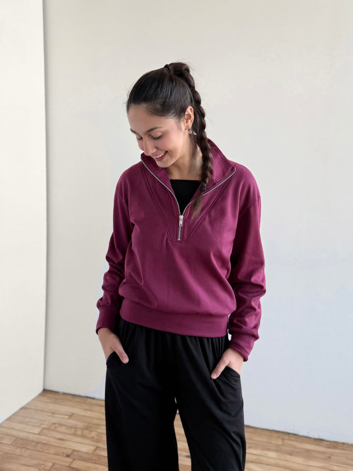 ASHER zip pullover in Raspberry