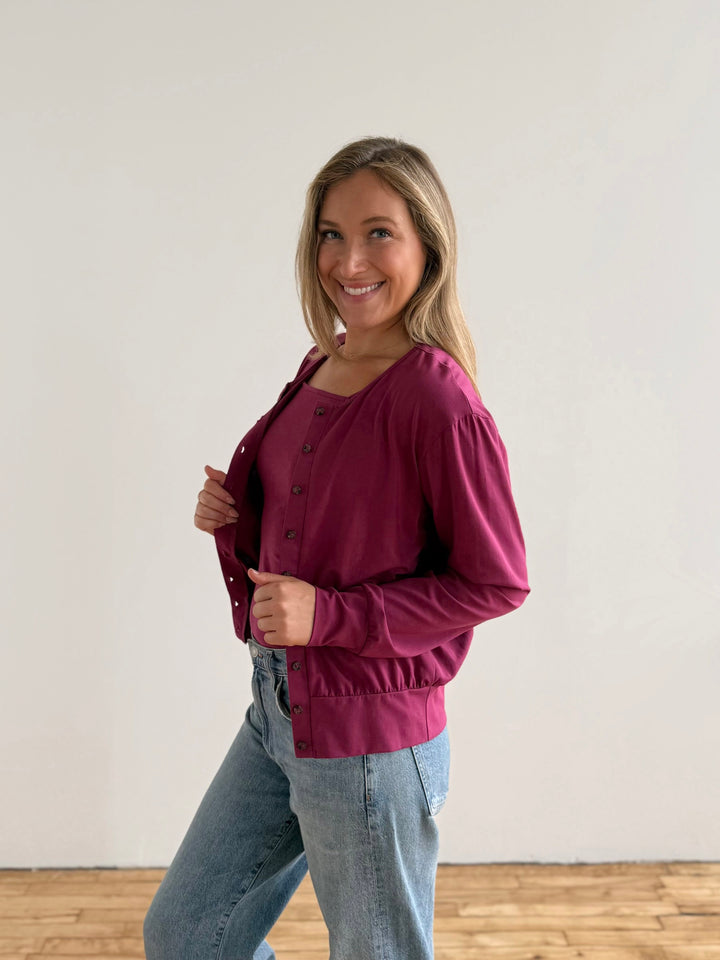 EUGENIE cardigan/top in Deep Berry