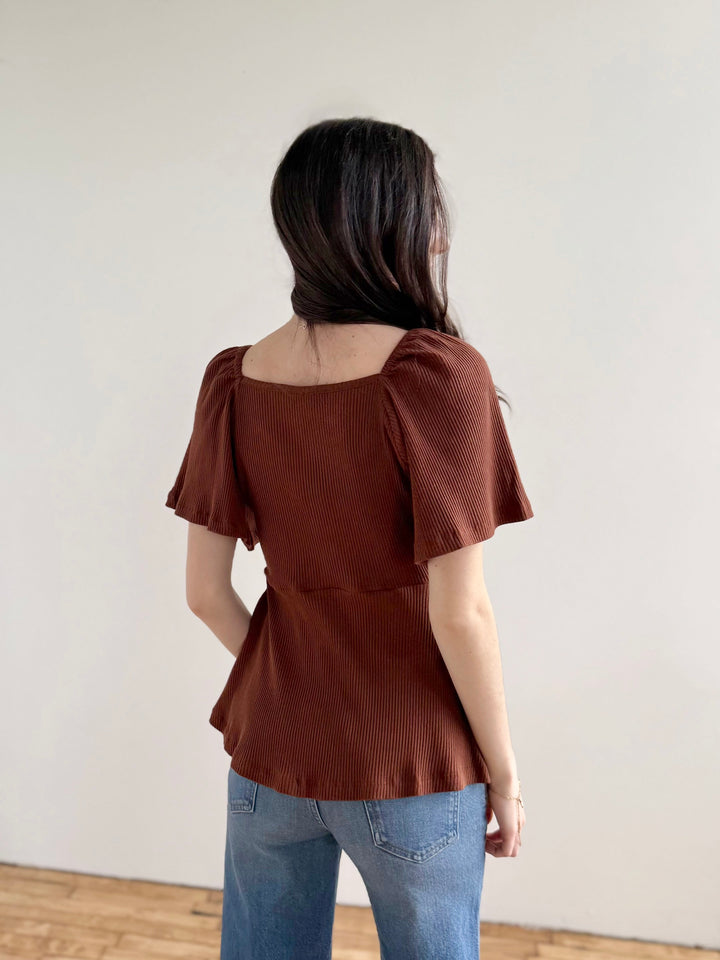 PRIYA rib knit top in Sepia
