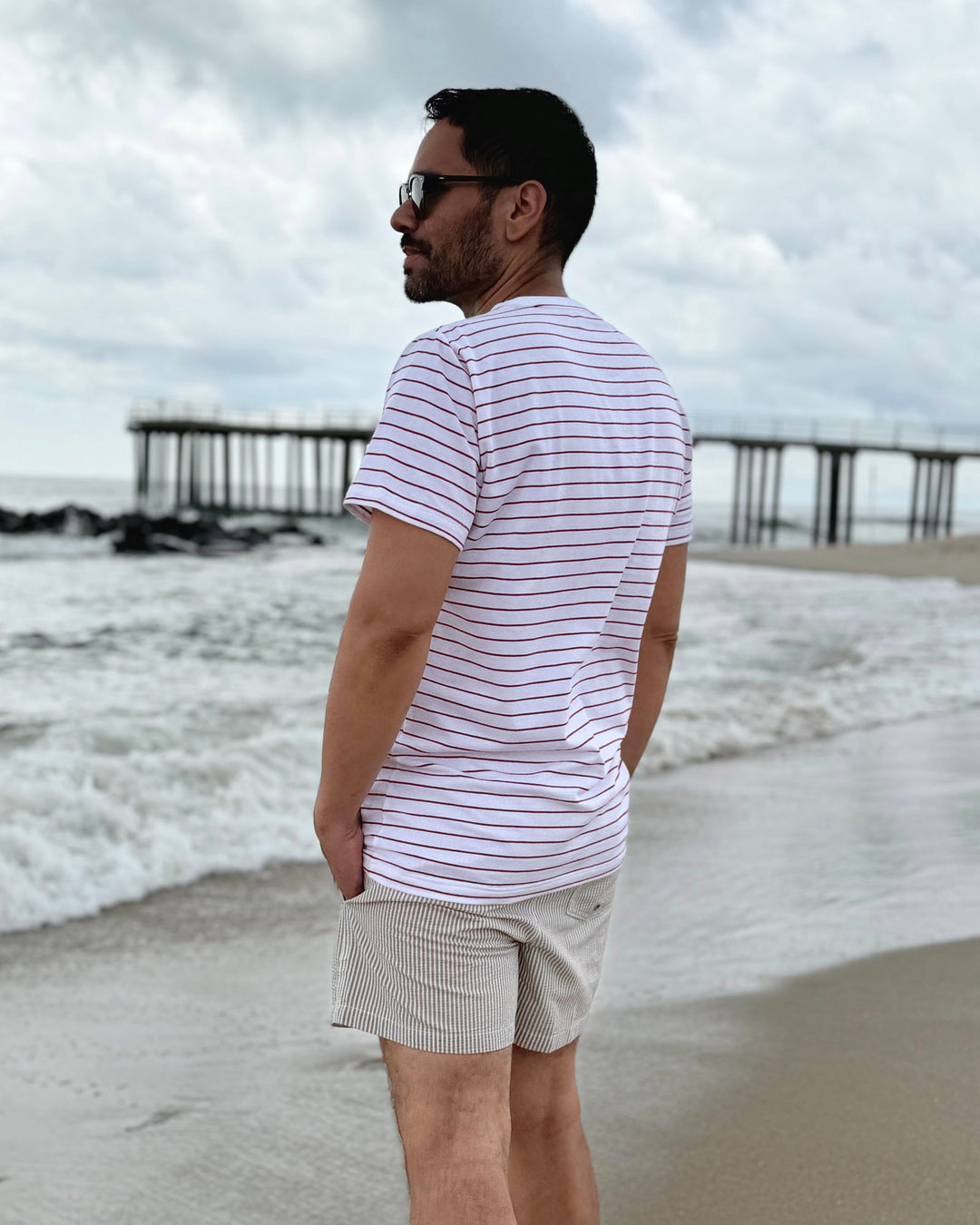 AMOS men's stripe tee in White/Red