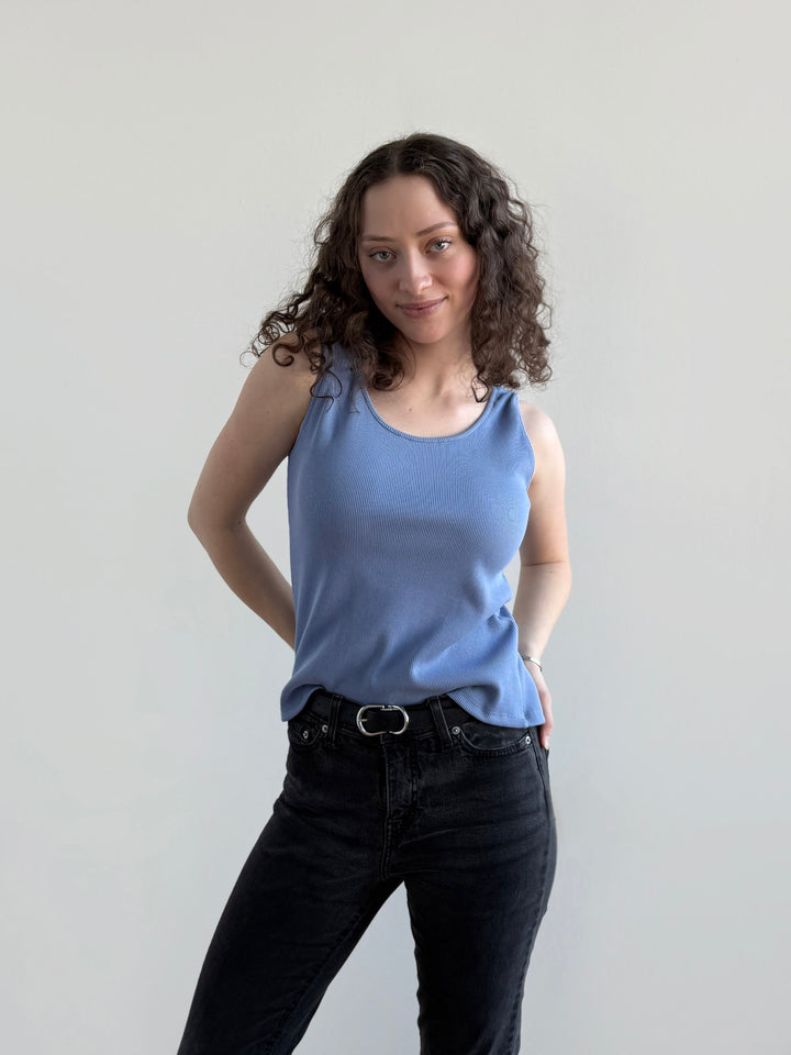 MAYA rib-knit fitted tank in Bluebell