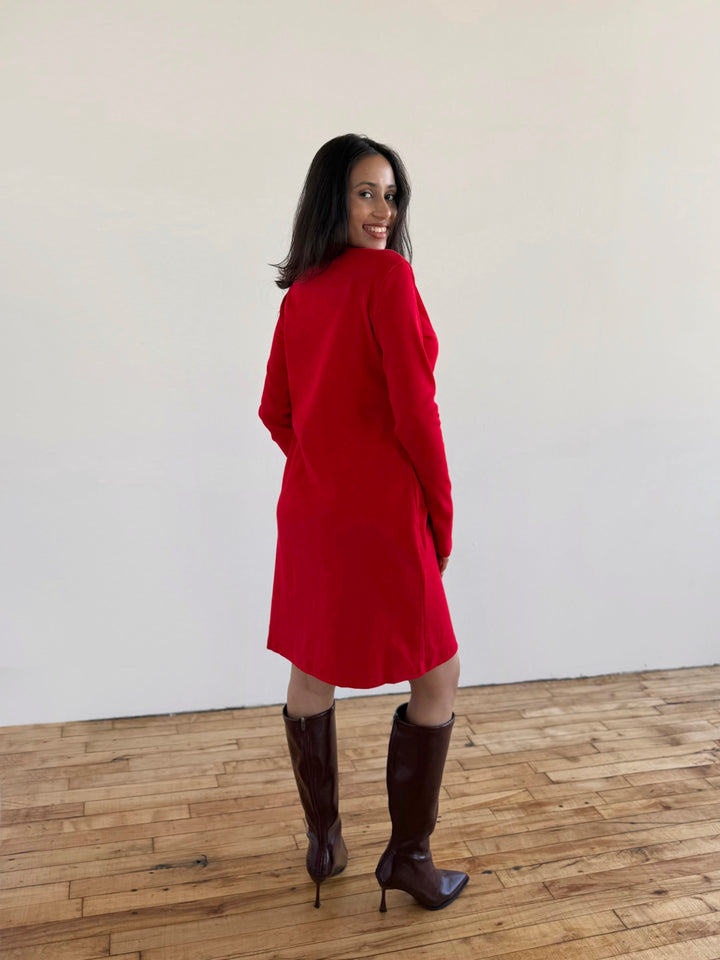HELENA rib knit dress/duster in Cherry Red