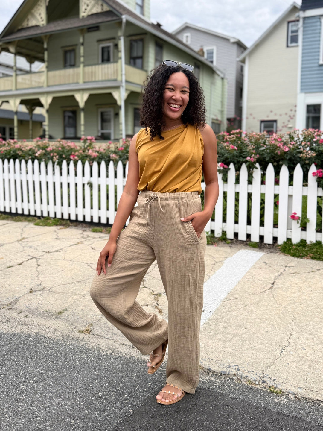 FLORENCE gauze pants in Sandy Tan