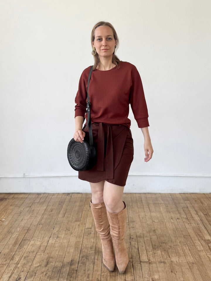 TENLEY waffle knit top in Cherrywood