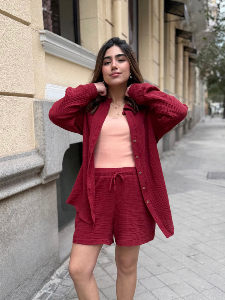 PRADO gauze top in Sangria Red