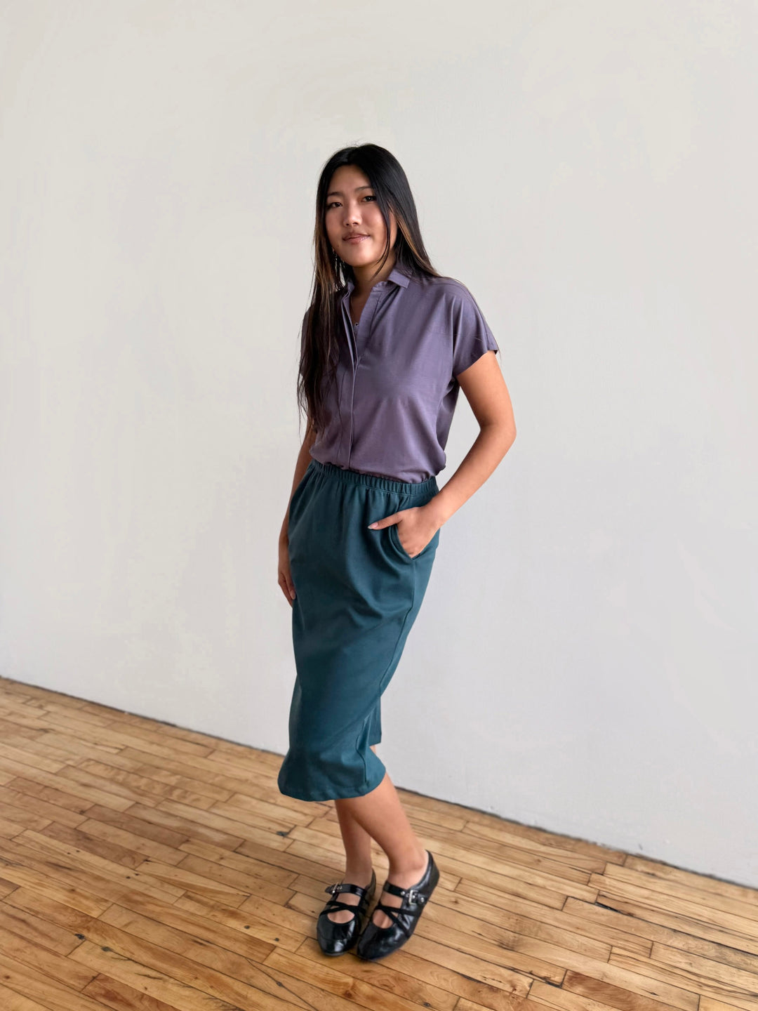 DANIELLE heavy-knit skirt in Deep Sea
