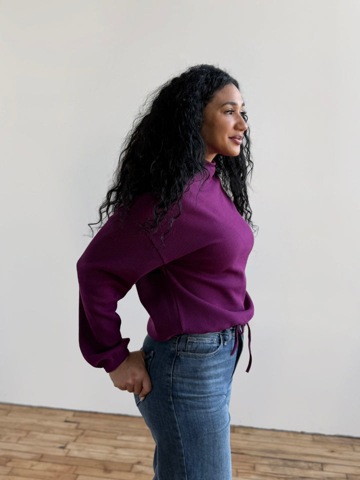 ANNIKA waffle knit top in Purple Jewel