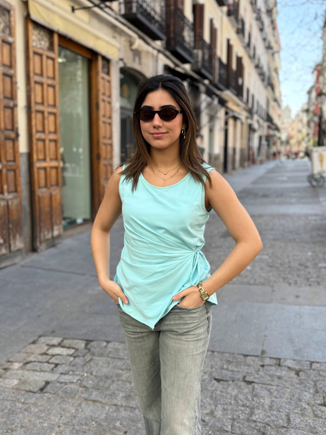 REINA top in Crisp Aqua