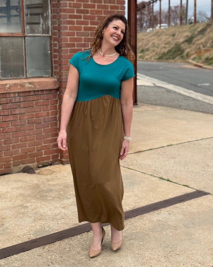 NORAH dress in Teal/Kona Brown