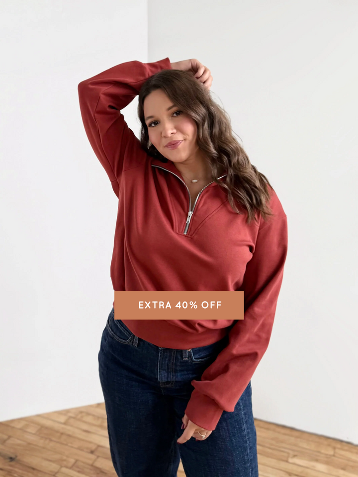 ASHER zip pullover in Red Amber