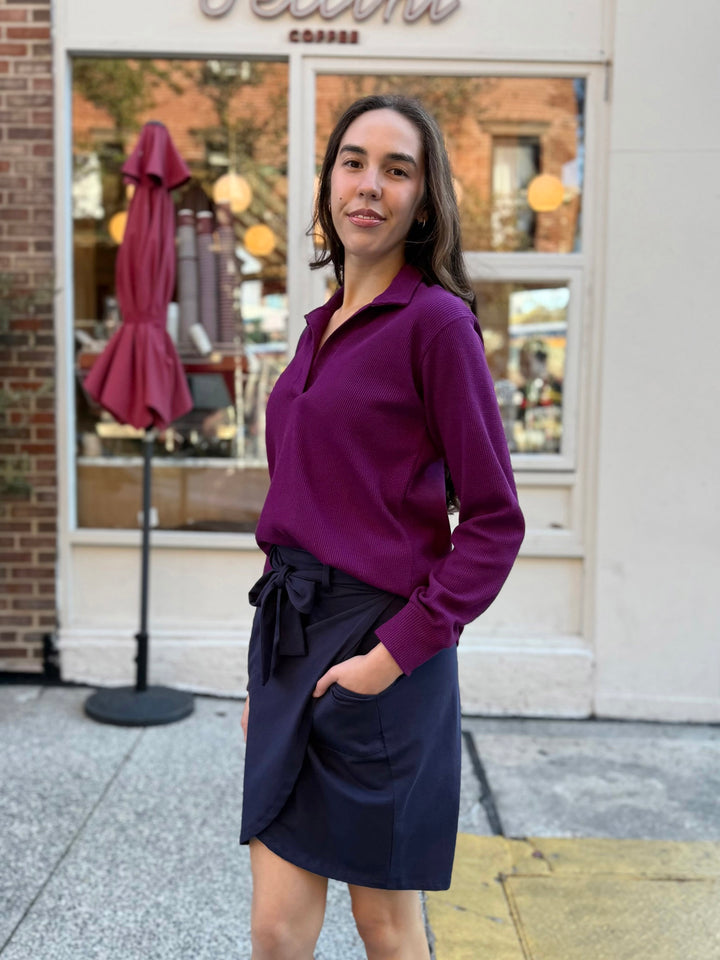 ADRIA waffle knit top in Purple Jewel