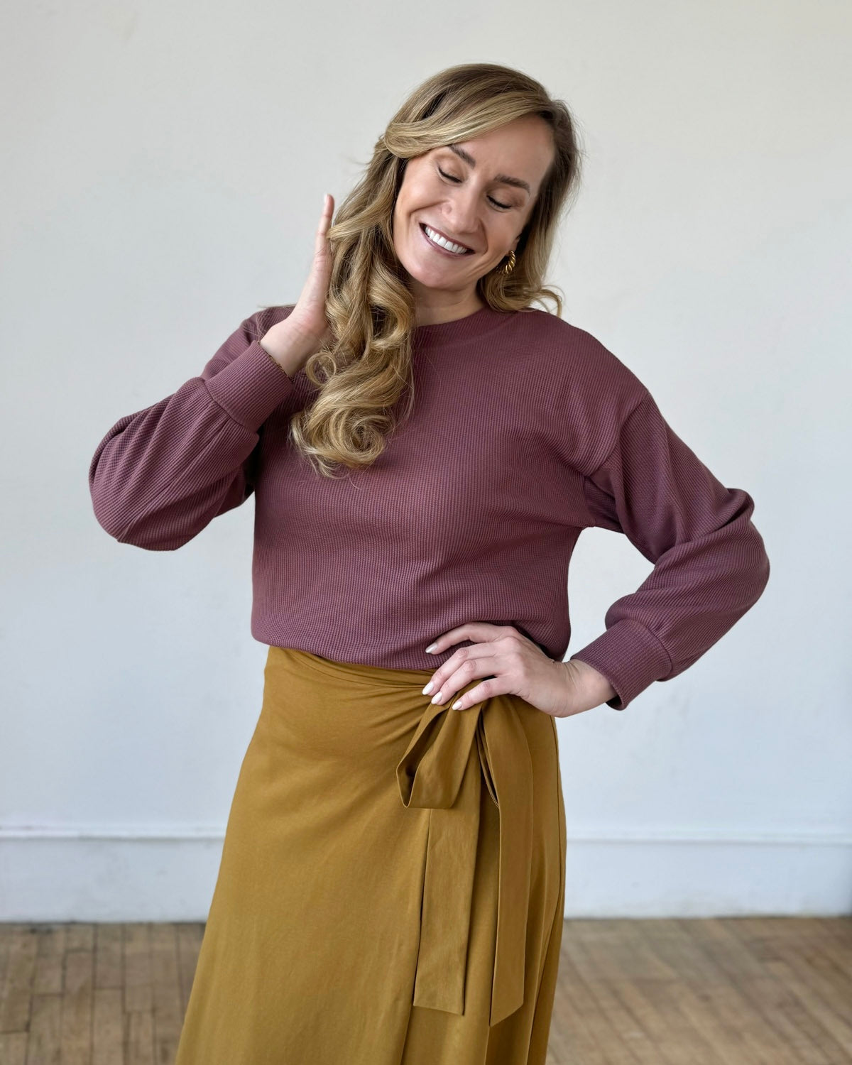 HORIZON waffle knit top in Muted Fig