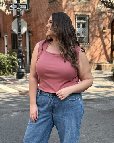 BRIDGETTE rib knit tank in Withered Rose