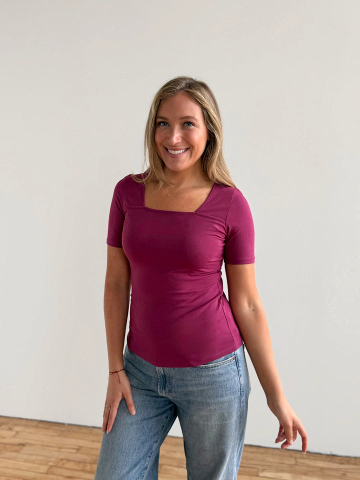 MILA fitted tee in Deep Berry