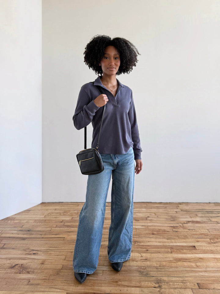 ADRIA waffle knit top in Stonewash