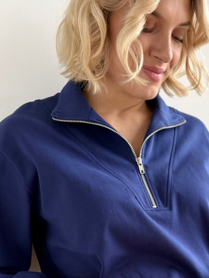 ASHER zip pullover in Bright Navy