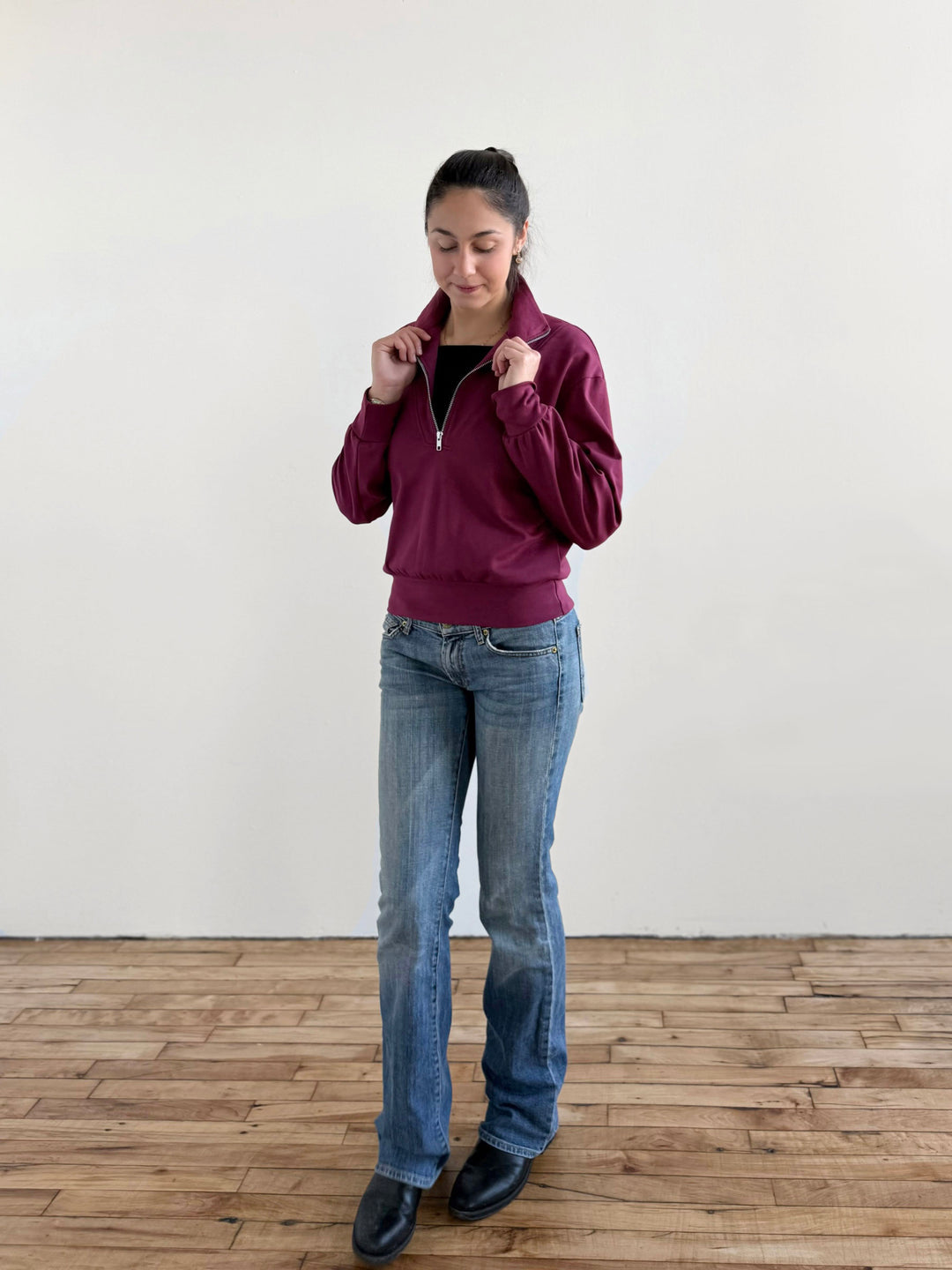 ASHER zip pullover in Raspberry