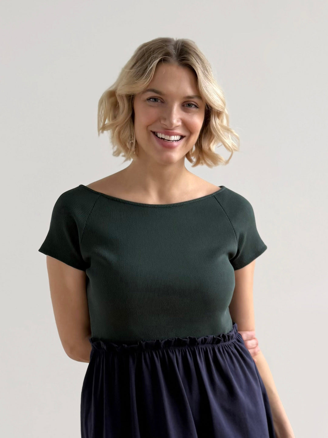 CAITLIN rib+jersey dress in Jade/Navy