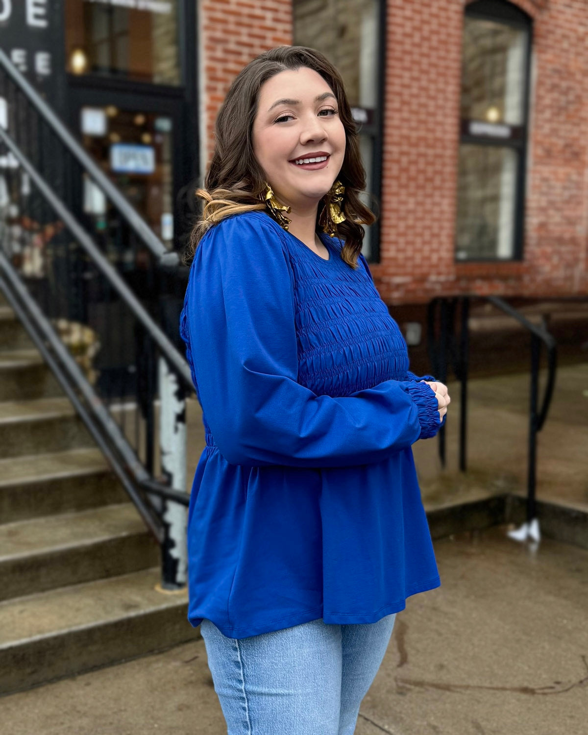 LYRIC smocked top in Cobalt Blue