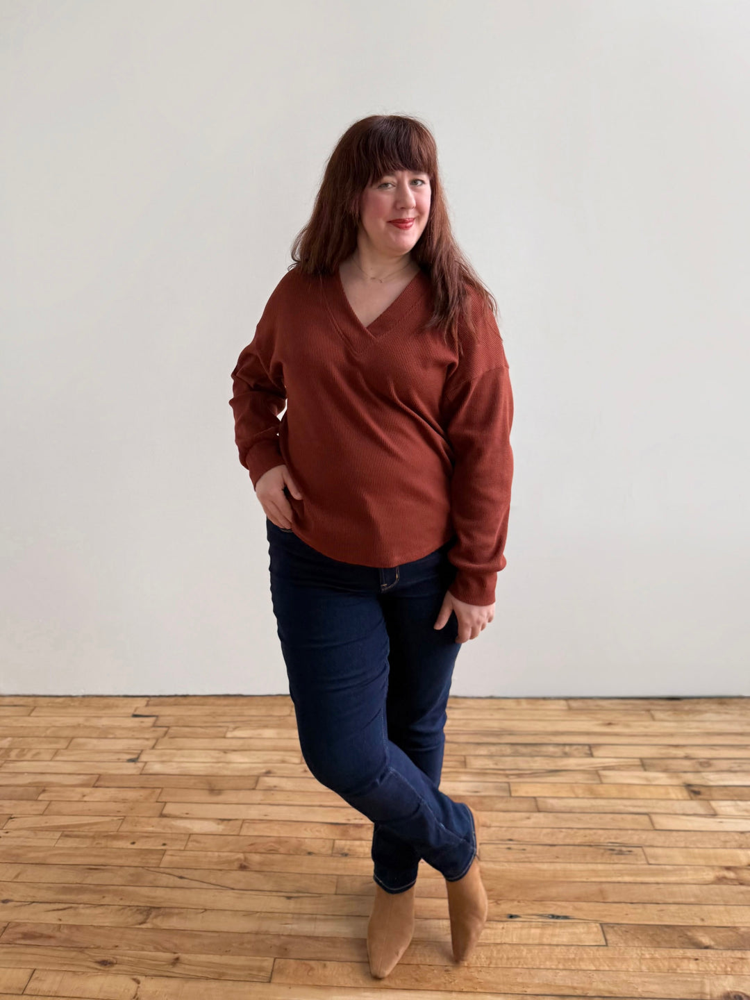 MEGANE waffle knit top in Cherrywood