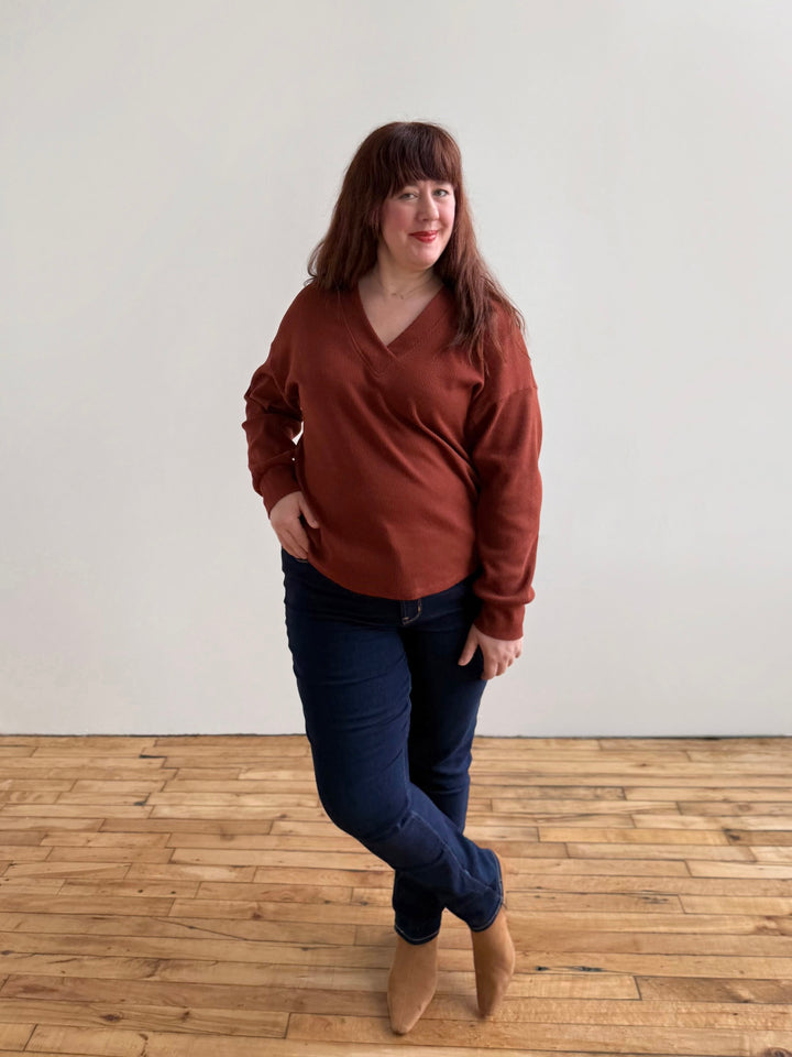 MEGANE waffle knit top in Cherrywood