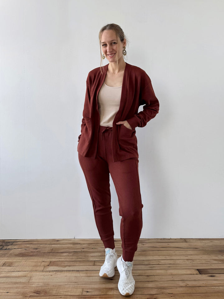 OWEN waffle knit joggers in Cherrywood