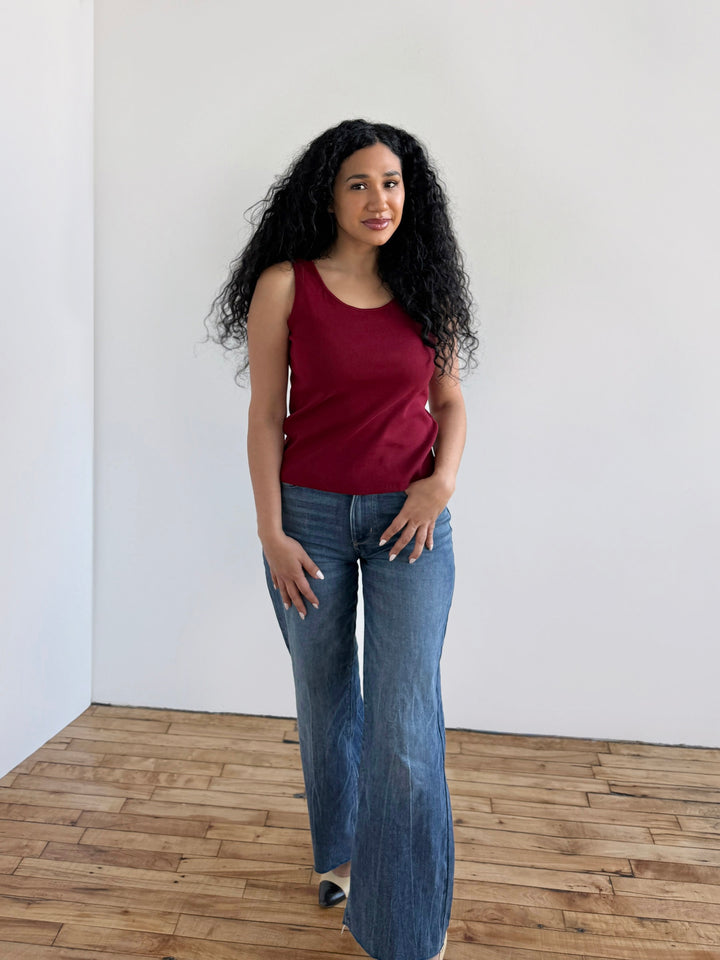 MAYA rib-knit fitted tank in Rich Red