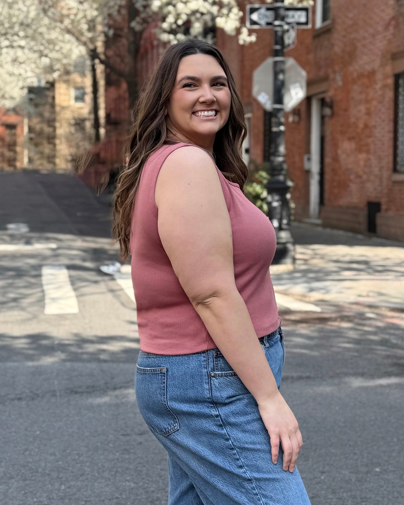 BRIDGETTE rib knit tank in Withered Rose