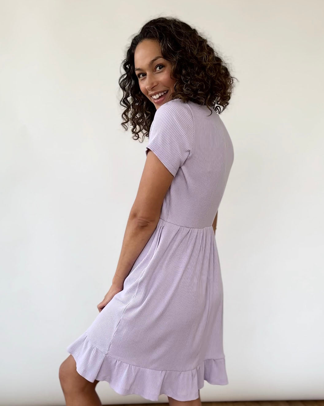 BEATRIZ rib knit dress in Lavender Elegantees BEATRIZ rib knit dress in Lavender Elegantees