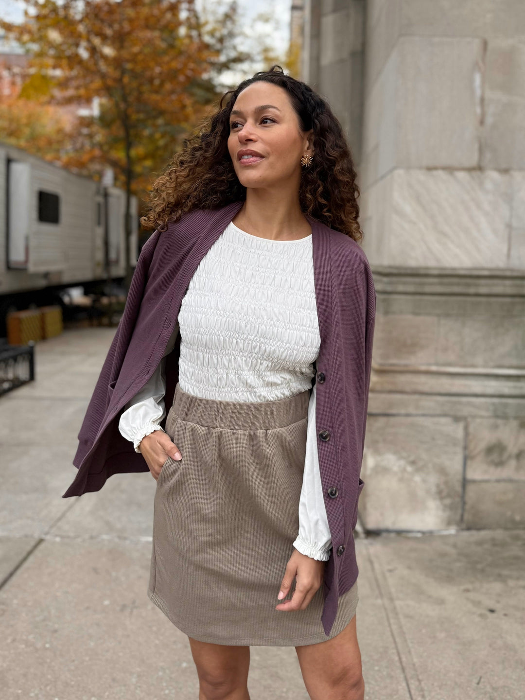 LOTUS waffle knit skirt in Taupe Grey