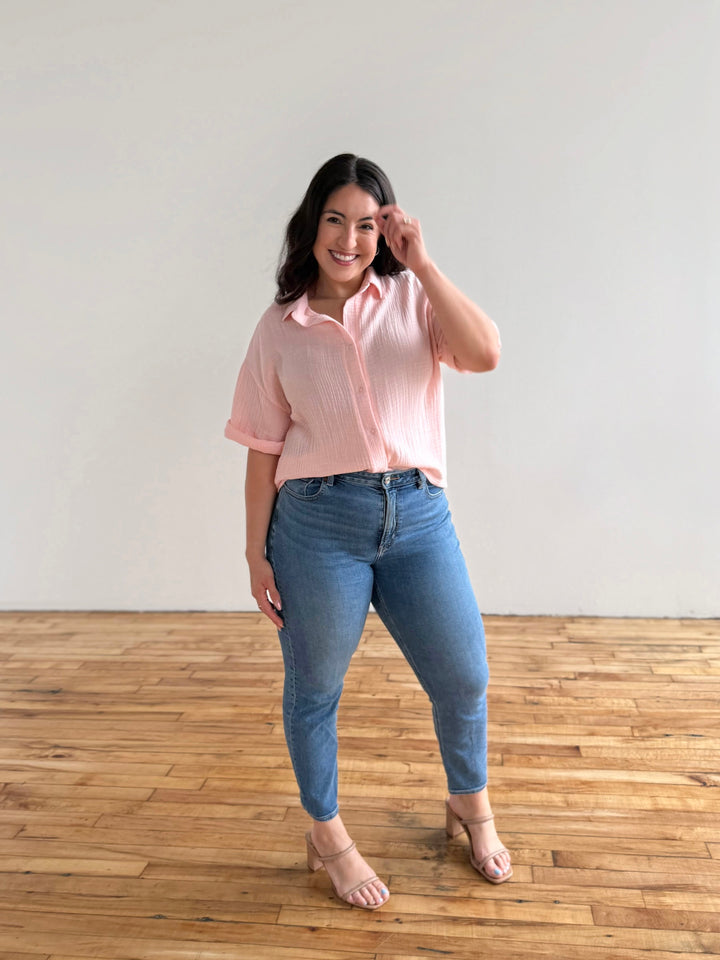 CARROLL gauze boxy shirt in Petal Pink
