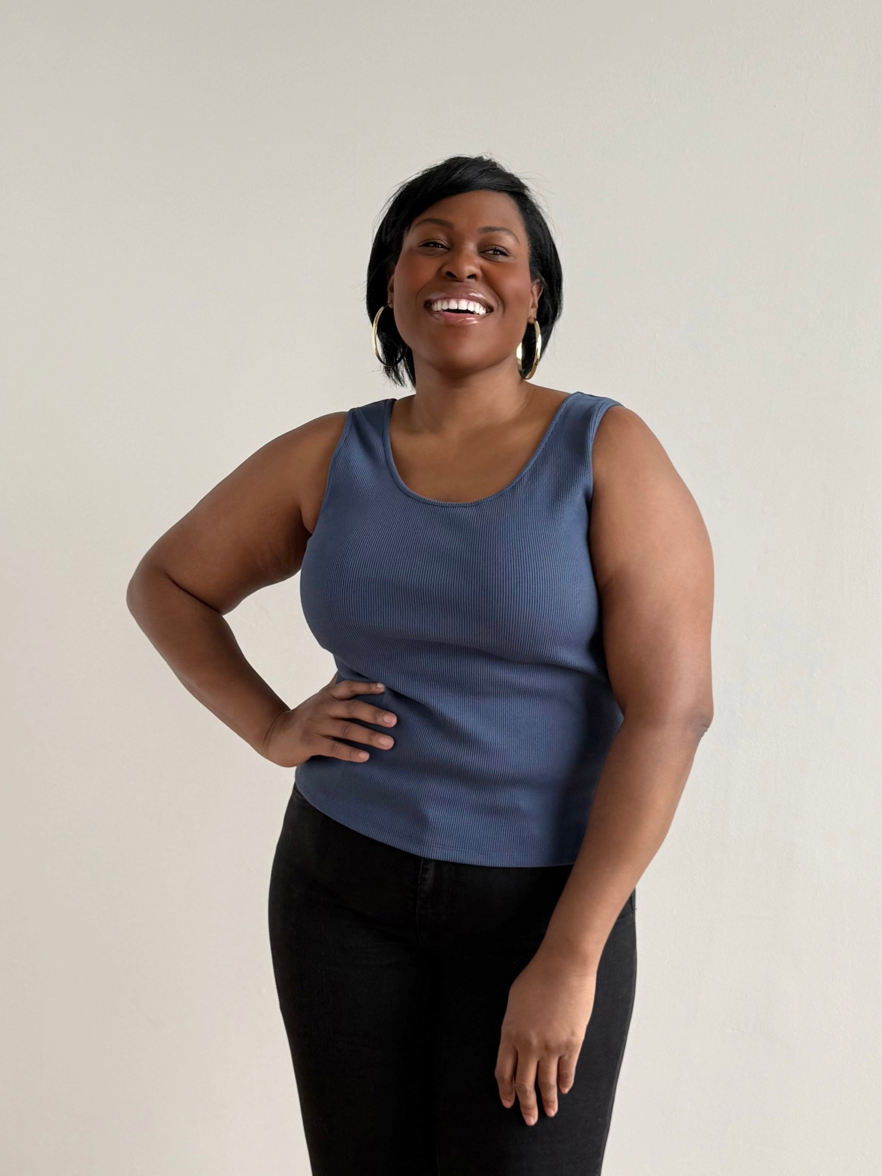 MAYA rib-knit fitted tank in Faded Navy – Elegantees