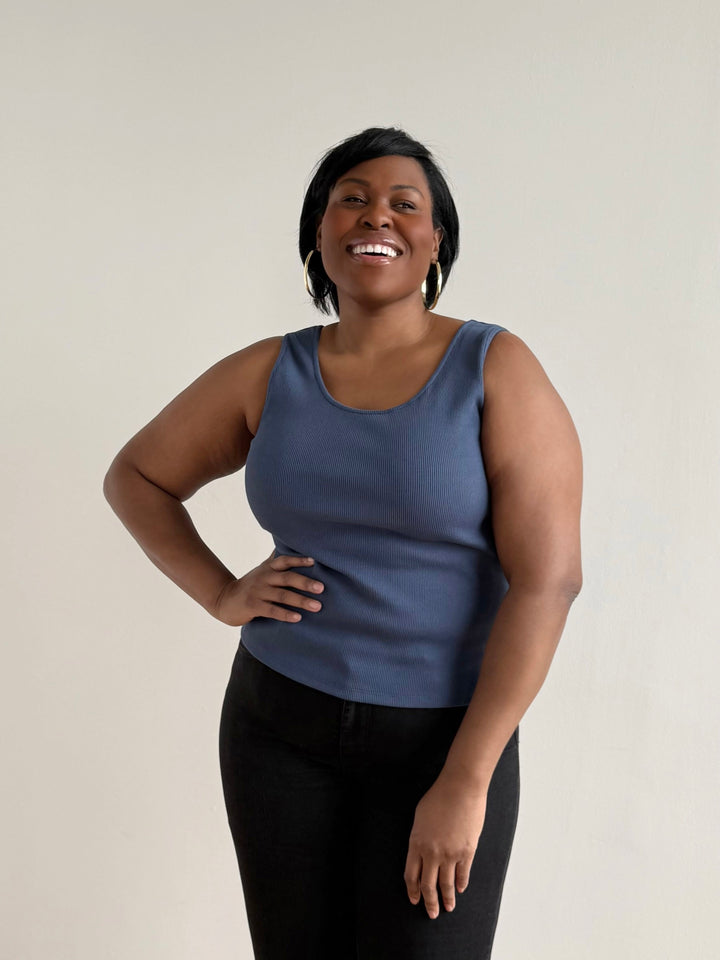 MAYA rib-knit fitted tank in Faded Navy