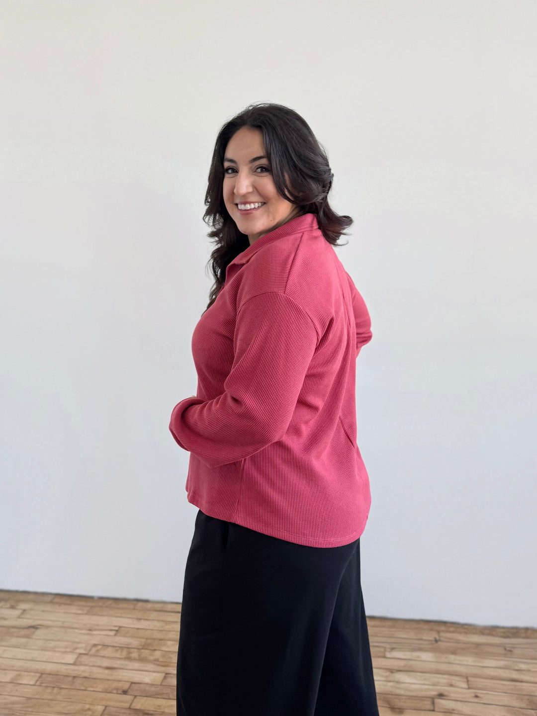 ADRIA waffle knit top in Soft Hibiscus