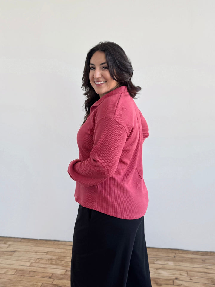 ADRIA waffle knit top in Soft Hibiscus