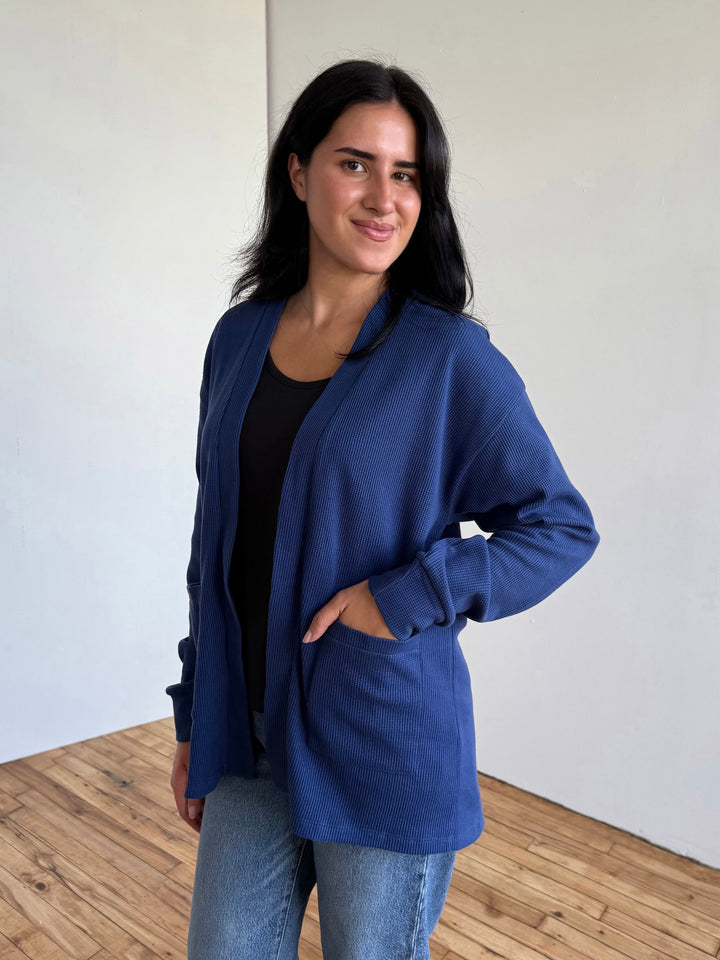 RILEY waffle knit cardigan in Blue Depths
